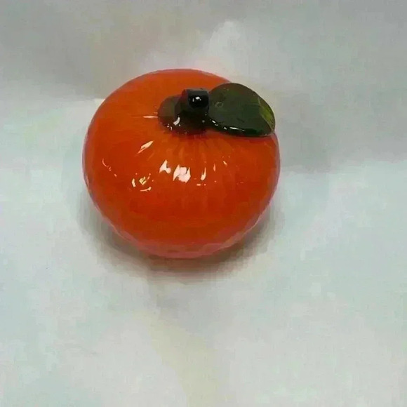 Vintage‎ Orange Citrus Blown Glass Fruit Paper Weight Kitchen Decor Green Stem - Picture 1 of 5